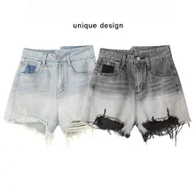 デニムショートパンツ レディース グラデーション フリンジ デザイン性 ギャル 着痩せ ハイウエスト ゆったり Aライン カジュアル 夏「XinmonLee」