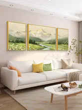 山水油絵 壁掛け装飾画【リビングルーム用・西壁・三連デザイン】（セットアップ対応）