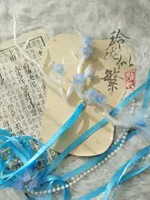 華やかな桃の花模様の古風ヘアアクセサリー【コスプレ撮影用・美しいデザイン・飾り帯付き】