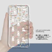 可愛らしいウサギと子犬のフラワーデザインスマートフォンケース【iPhone対応・シリコン製・透明】（セットアップ対応）