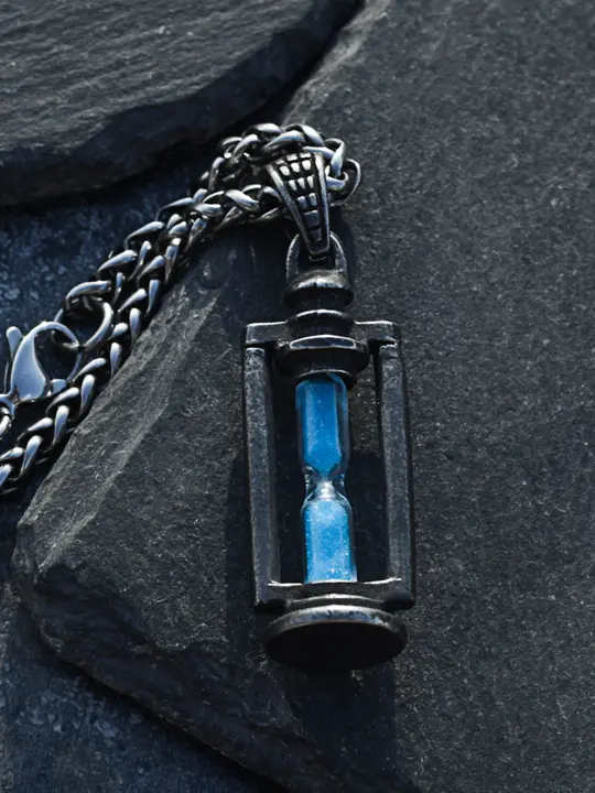 アンティークサンドグラスネックレス【男性用・チタン鋼・ヒップホップスタイル・ユニセックス】