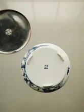 青花柄の三足ポット【錫蓋付き・工夫茶用・陶器製】