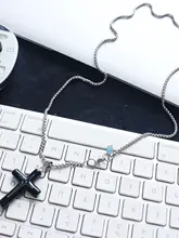 ロングネックレス ペンダント クロス スター パワーストーン 天然黒曜石 アクアマリン レディース メンズ 上品