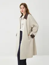トレンチコート【カラー切替・ミディ丈・女性用・通勤・スリム効果】