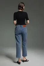 ハイウエストストレートデニムパンツ【レトロスタイル・スリムフィット・九分丈】