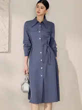 通勤スタイルのリボン付きシャツワンピース【ウエストシェイプ・麻素材】（セットアップ対応）