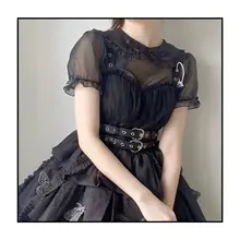 可愛い少女向けの短袖ルーズフィットボウカラーシャツ【夏用・メッシュ素材】