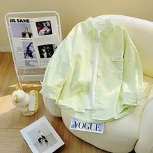 果物のようなグリーンポロ襟レディース長袖シャツ【コットン・小清新スタイル・秋冬向け】