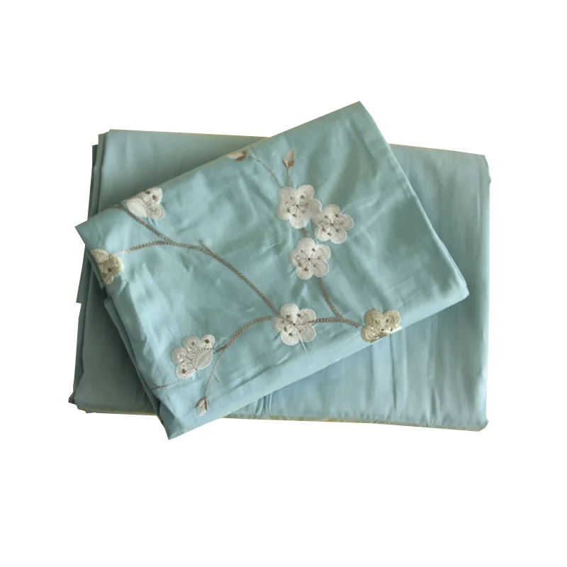 刺繍入りコットン寝具セット【単品シーツ・枕カバー・フラットシーツ・全棉】（セットアップ対応）