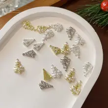クリスマスネイル アロイ飾り【ダイヤモンド風・パール付き・クリスマスツリーデザイン・立体装飾】