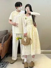 オリジナルデザイン カップル用夏の短袖Tシャツとフレンチスタイルワンピース（セットアップ対応）