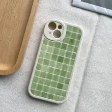スマホケース iPhone 15 14 13 12 対応 シンプル インスタ映え 個性的 ユニーク アーティスティック グリーン スクエアチェック柄
