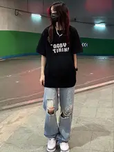 レディース ブラック ミディ丈Tシャツ【短袖・アメリカンレトロ・デザイン性あり】