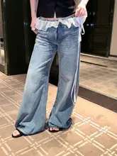 レトロ風レッドレース重ね着のエプロン【春夏・デニムパンツ合わせ・女性用】