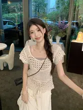 華やかなレースの透かし編みシフォンシャツ【秋用・女性用・個性的デザイン】