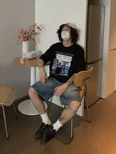 UPDAYWANG ユニセックス ビンテージスタイル 三色プリント Tシャツ【アメリカンデザイン・半袖】