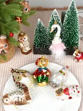 クリスマスデコレーション！ガラス製カラフルペイント動物モチーフ吊り下げ飾り【クマ・犬・フクロウ】