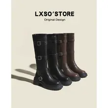 真皮製 女性用ライダーブーツ【厚底・膝上・ロングブーツ・デニムタイプ・マーチンブーツ】