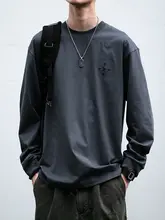 長袖Tシャツ メンズ 刺繍 無地 ヘビーオンス インナー トップス ストリート 春秋