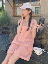 夏用ピンクサロペットパンツ【フィット・ハイウエスト・ストレートシルエット・カジュアル】（セットアップ対応）