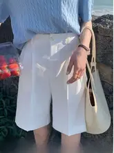 レディース 夏用 ブラックスーツショートパンツ【薄手・ゆったりフィット・ハイウエスト・ストレート】
