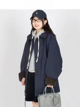 Northage カーキとネイビーのキルト襟ウィンドブレーカー レディース【コットン・中長丈・ゆったりフィット】