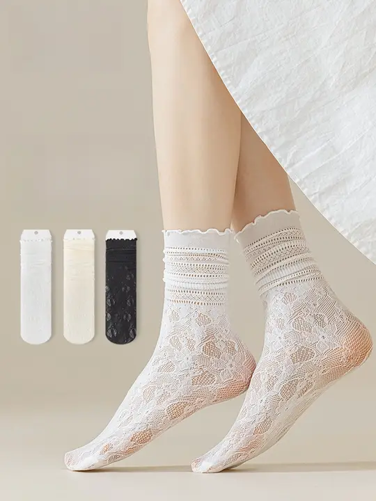 薄手のレディーズ中筒ソックス【抗菌防臭・通気性・フリルデザイン】