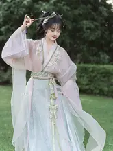 国風刺繍デザインの漢服【春夏用・ウエスト切替・花柄】（セットアップ対応）