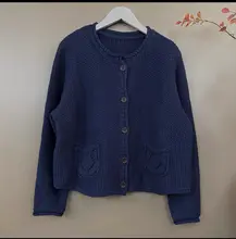 文芸風レトロコットンニットカーディガン【単ボタン・リブ編み・透かし模様】