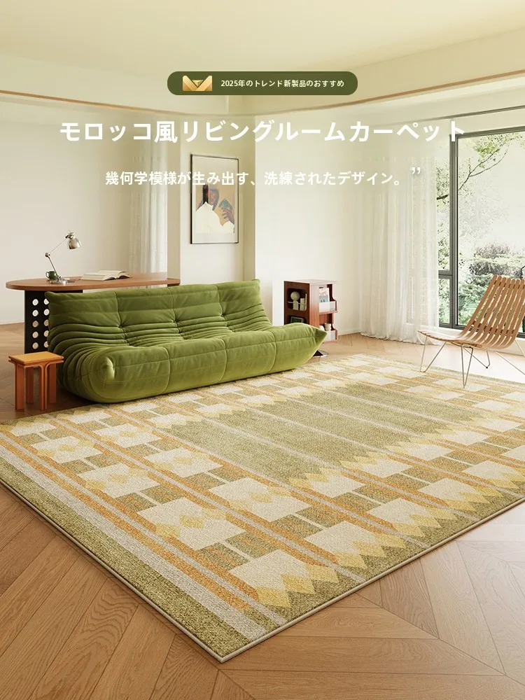 モロッコ風カーペット：ブラウンチェックが提供するヴィンテージスタイルのリビング空間設計