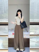 デザイン感ある不規則な編み地のショートスリーブTシャツ【女性用・ウエストシェイプ・夏用】