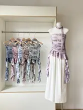 フリル付き不規則デザインのタイダイメッシュキャミソール【夏用・オフショルダー】