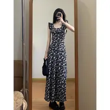 高身長向けロングワンピース【ウエストデザイン・フラワープリント・マキシ丈】（セットアップ対応）