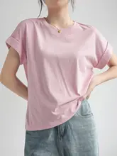 夏用 雪花棉素材の短袖Tシャツ【肩掛けデザイン・ゆったりシルエット】