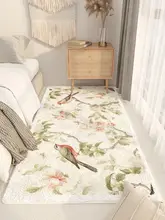 新中式花鳥デザインのロングラグ【リビング・寝室用・厚手・ソファ足元用】