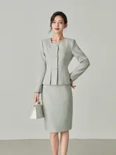 高級感ある小香風上着とタイトスカート【オフィス・ビジネスシーン対応】（セットアップ対応）