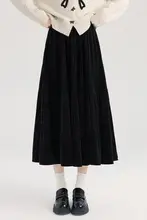 黒のベルベットプリーツスカート【大きいサイズ・Aライン・秋用】