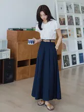 王妃家 蔵ブルーのハイウエストワイドレッグスカートパンツ【夏用・薄手・プリーツデザイン】