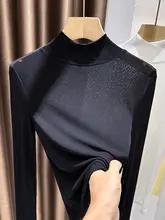 肌触りの良いメッシュタートルネックトップス【秋用・薄手・レース・ホワイト】