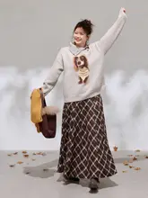 2点セット レディース 大きいサイズ ぽっちゃり セーター チェック柄 スカート 着痩せ ルーズ カジュアル 冬 韓流