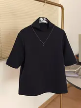 堆堆襟デザインのハイネック五分袖Tシャツ【スリムフィット・カジュアル・通勤用】（セットアップ対応）