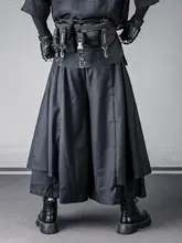 ダークスタイルのワイドレッグパンツ【フィット・九分丈・武士風デザイン】（セットアップ対応）