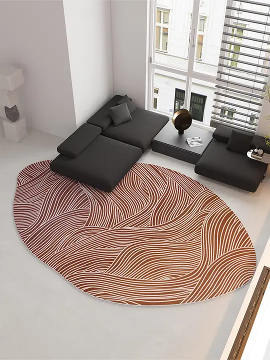 デザイナーオリジナルの異形カーペット【現代風・ストライプ・洗濯不要】