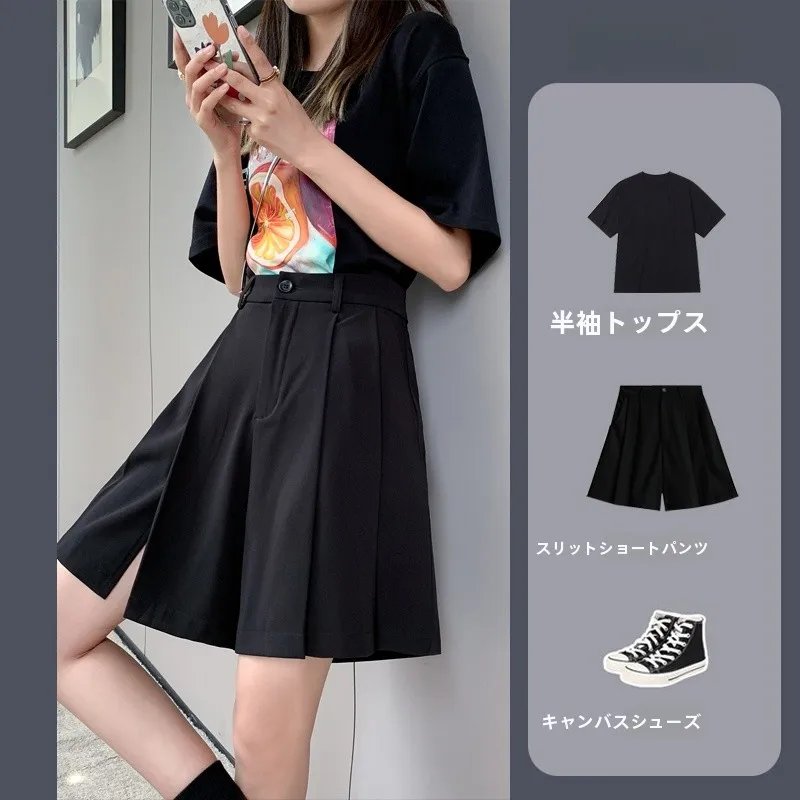 黒のワイドレッグショートパンツ：高腰Aラインで通勤シーンに最適なコーデの基盤
