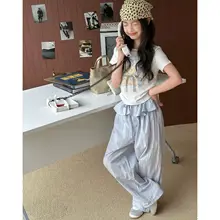 2点  セット キッズ ガールズ 半袖Tシャツ ワイドパンツ カートン柄 韓流 甘め 着回し 夏