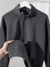 重厚感のある立ち襟スウェットコート【春秋用・深グレー・ユニセックス】