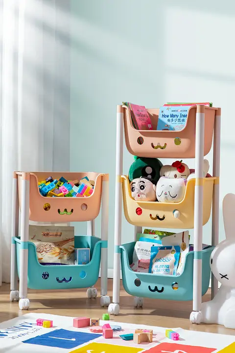 カート 子供向け おもちゃ収納ラック 家庭用ブックシェルフ 移動可能な多層整理ラック
