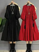 ヴァンパイア風デザインのVネックロングドレス【極上の柔らかさ・ウエストシェイプ・大きいサイズ・夏用】