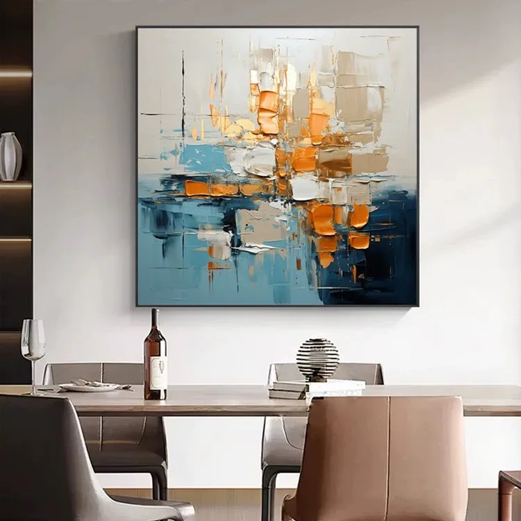 ハンドペイント現代抽象アートの壁掛け絵2点セット【高級感あるテクスチャー・ダイニングルーム用】