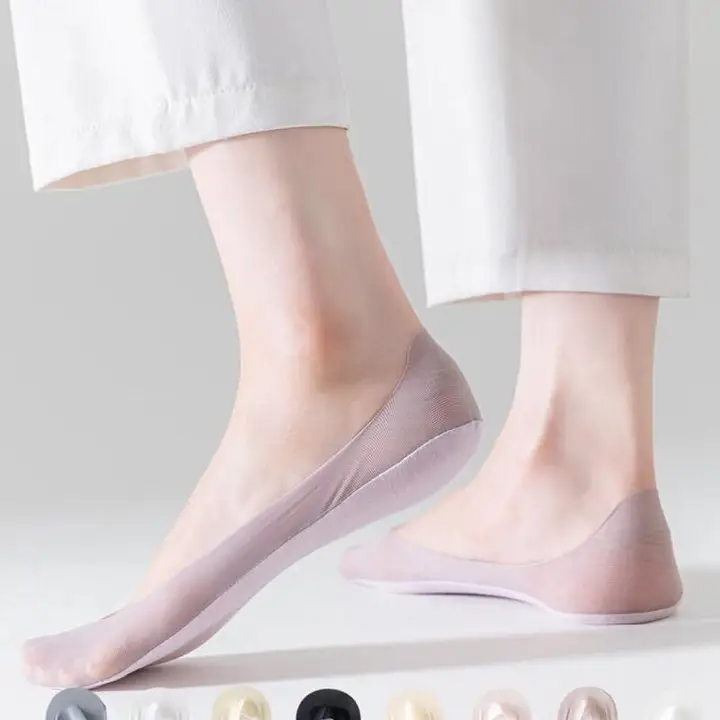 女性用夏用薄型高めの靴下【コットンソール・スリップ防止・超浅口・隠れたデザイン】